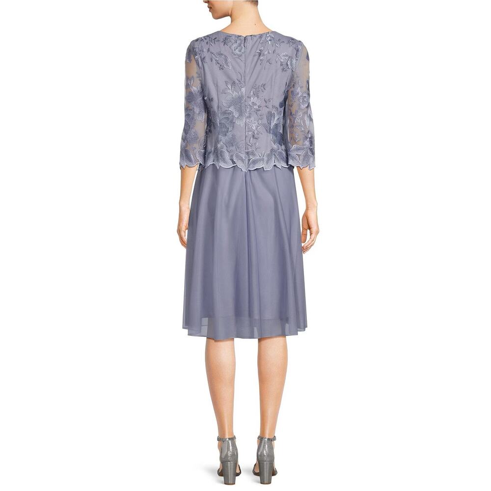 Alex Evenings Dress Size 4 Purple Embroidered Chiffon Mock Tea Knee Length Midi - Picture 2 of 14